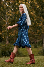 Load image into Gallery viewer, ADRIFT - Bonnie Short Umbrella Dress - SHIBORI ECHO BLUE
