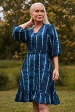 Load image into Gallery viewer, ADRIFT - Bonnie Short Umbrella Dress - SHIBORI ECHO BLUE