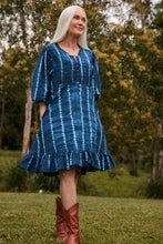 Load image into Gallery viewer, ADRIFT - Bonnie Short Umbrella Dress - SHIBORI ECHO BLUE