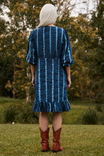 Load image into Gallery viewer, ADRIFT - Bonnie Short Umbrella Dress - SHIBORI ECHO BLUE