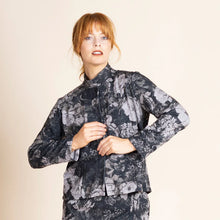 Load image into Gallery viewer, MEGAN SALMON - Cabbage Rose Balmoral Cardigan - MUSHROOM-GREY & BLACK
