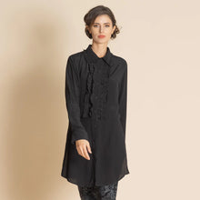 Load image into Gallery viewer, Crepe Long Austin Shirt - TEAL/ BLACK