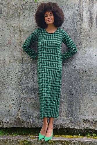 CURATE by Trelise Cooper - Miss-A-Pleater Dress - GREEN HOUNDSTOOTH - Sizes 12-20