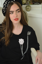 Load image into Gallery viewer, Beret Hair, Don&#39;t Care - BLACK w PEARLS/ JEWELLS