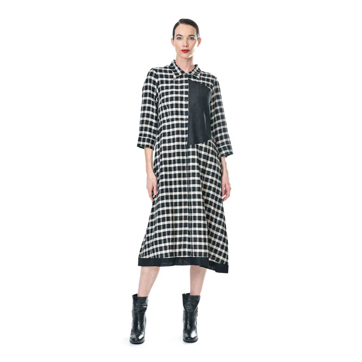 MEGAN SALMON - Ledger Ally Shirt Dress - BLACK/ NATURAL CHECK