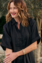 Load image into Gallery viewer, ADRIFT - Bridget Linen Pleated Dress - BLACK/ WHITE/ NAVY