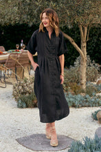Load image into Gallery viewer, ADRIFT - Bridget Linen Pleated Dress - BLACK/ WHITE/ NAVY