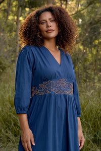 ADRIFT - Lisa Ebroidered Dress - NAVY