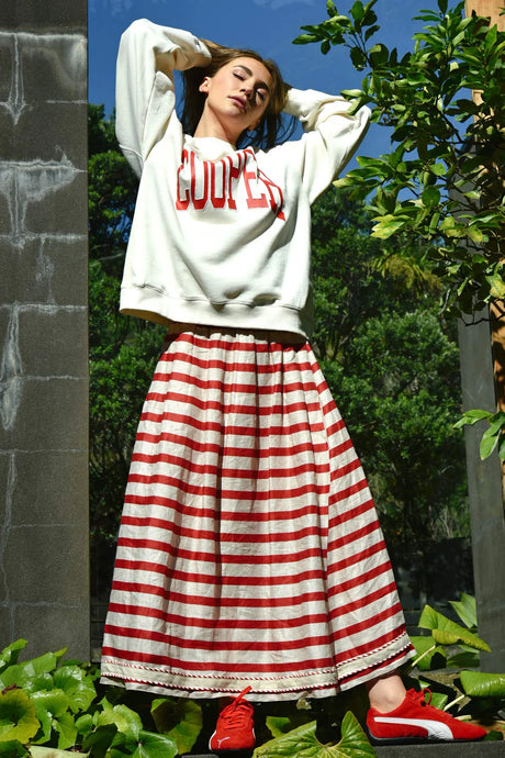 COOPER by Trelise Cooper - Forward Motion Skirt - RED/ NATURAL STRIPE