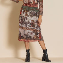 Load image into Gallery viewer, MEGAN SALMON - Marco Polo Mesh A-Line Skirt - MARCO POLO PRINT