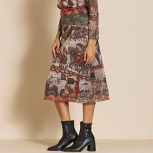 Load image into Gallery viewer, MEGAN SALMON - Marco Polo Mesh A-Line Skirt - MARCO POLO PRINT