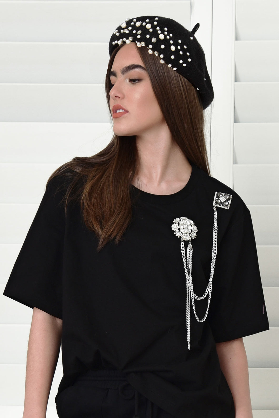 CURATE by Trelise Cooper - Beret Hair, Don't Care - BLACK w PEARLS/ JEWELLS