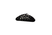 Load image into Gallery viewer, Beret Hair, Don&#39;t Care - BLACK w PEARLS/ JEWELLS