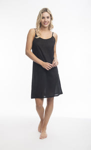 ORIENTIQUE - Two-Sided Cotton Midi Slip Dress - BLACK