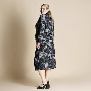 MEGAN SALMON - Cabbage Rose Balmoral Cardigan - MUSHROOM-GREY & BLACK