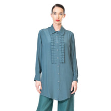 Load image into Gallery viewer, Crepe Long Austin Shirt - TEAL/ BLACK
