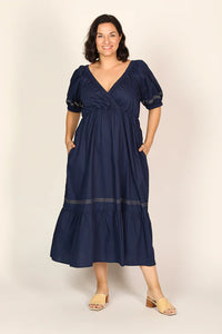 ADRIFT - Alison Poplin Midi Dress - CAPRI COVE (NAVY)