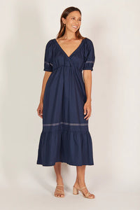 ADRIFT - Alison Poplin Midi Dress - CAPRI COVE (NAVY)