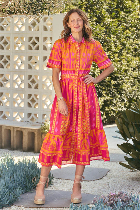 ADRIFT - Ginette Collared Dress - TANGERINA (ORANGE+PINK)