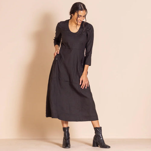 MEGAN SALMON - Stretch Linen Marlena Dress - NAVY