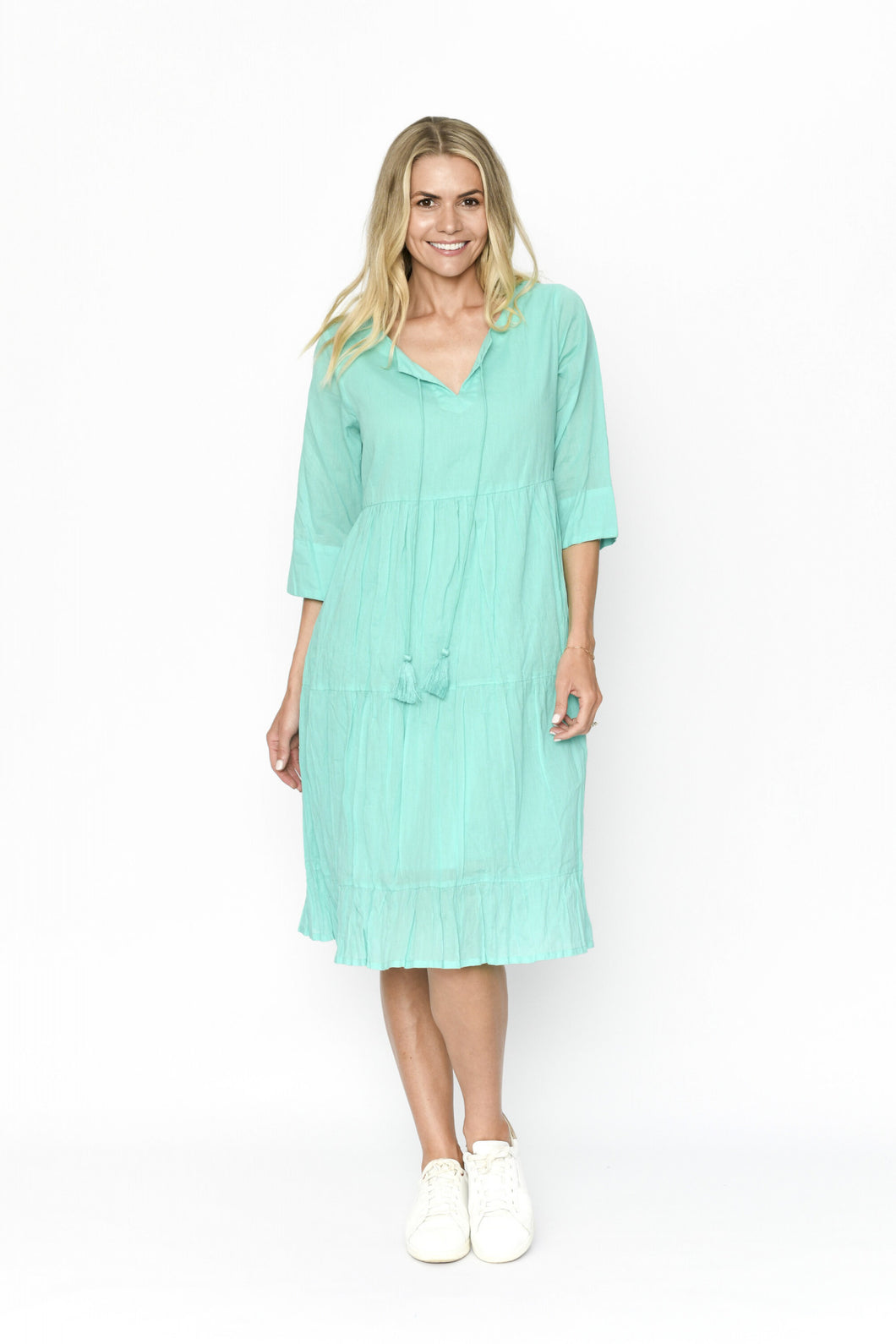 ORIENTIQUE - Amber Dress Solid (Colour) w Lining - AQUA (Tiffany Blue)