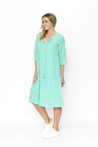 ORIENTIQUE - Amber Dress Solid (Colour) w Lining - AQUA (Tiffany Blue)