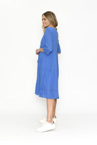 ORIENTIQUE - Amber Dress Solid (Colour) w Lining - BLUE