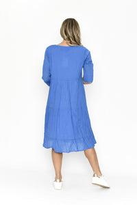 ORIENTIQUE - Amber Dress Solid (Colour) w Lining - BLUE