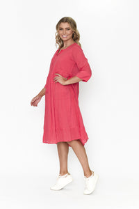 ORIENTIQUE - Amber Dress Solid (Colour) w Lining - CORAL