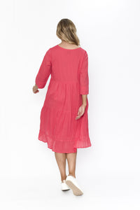 ORIENTIQUE - Amber Dress Solid (Colour) w Lining - CORAL