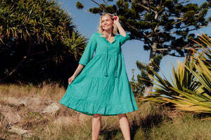 ORIENTIQUE - Amber Dress Solid (Colour) w Lining - JADE