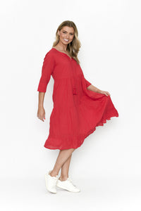 ORIENTIQUE - Amber Dress Solid (Colour) w Lining - RED