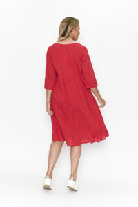 ORIENTIQUE - Amber Dress Solid (Colour) w Lining - RED