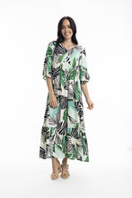 Load image into Gallery viewer, ORIENTIQUE - Papagayo Maxi Peak Dress - WHITE W BLACK &amp; GREEN