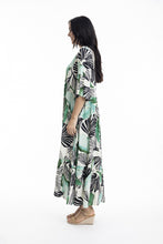 Load image into Gallery viewer, ORIENTIQUE - Papagayo Maxi Peak Dress - WHITE W BLACK &amp; GREEN