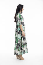 Load image into Gallery viewer, ORIENTIQUE - Papagayo Maxi Peak Dress - WHITE W BLACK &amp; GREEN