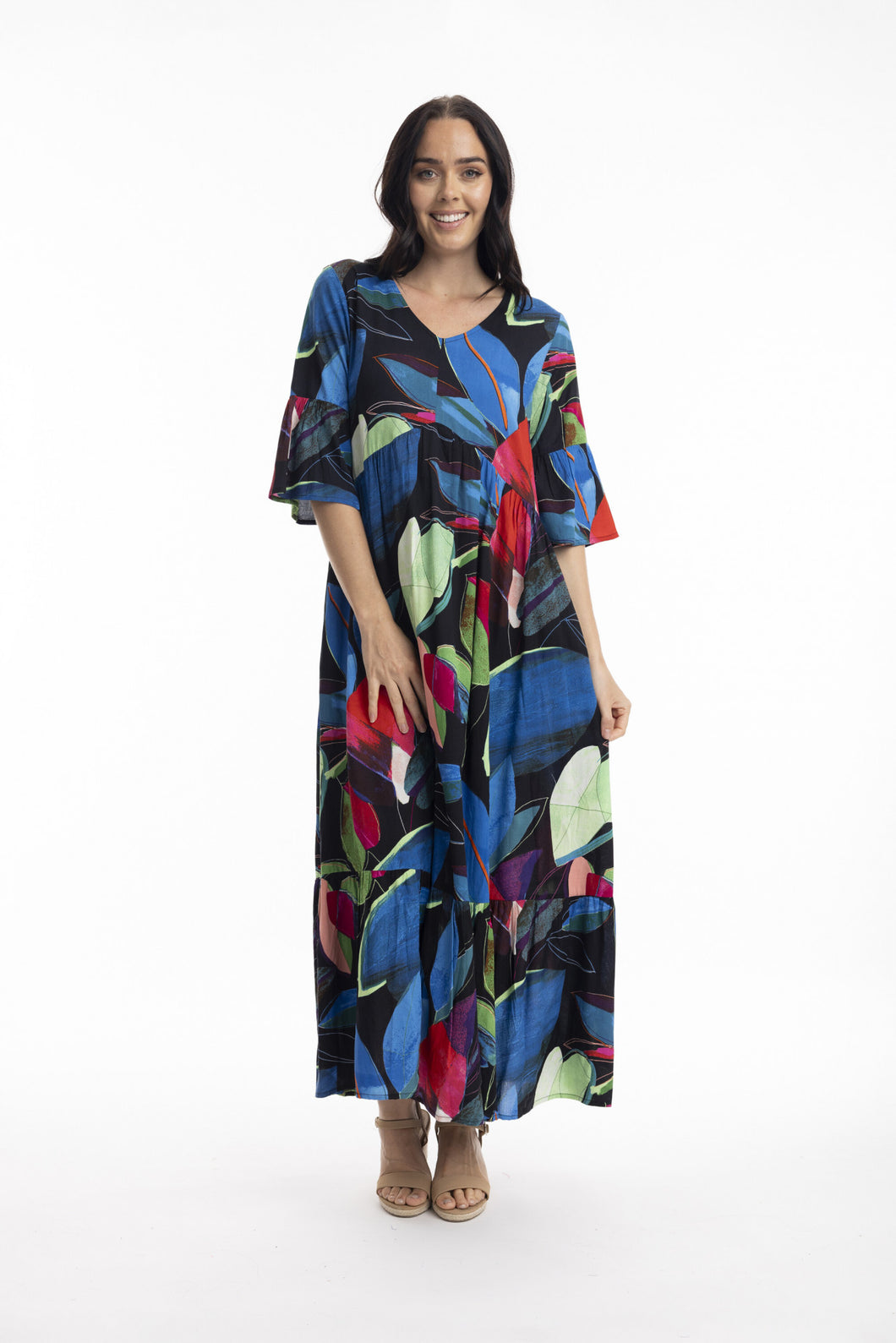 ORIENTIQUE - Seychelles Midi Dress - MULTICOLOURED (dark, rich & blue)