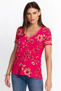 JOHNNY WAS - Misty Fall Favourite Short Sleeve V-Neck Tee - MULTICOLOURED [PINKS]