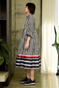Watch Out For The Ruffle Dress - NAVY STRIPE
